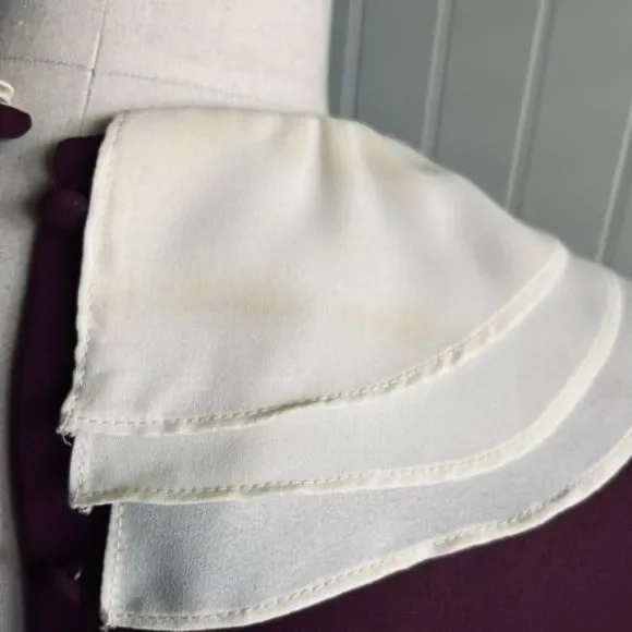 Vintage Blouse Maroon Sheer‎ Size Small Tie Neck Cream Collar Button C’est Chic - Picture 13 of 16